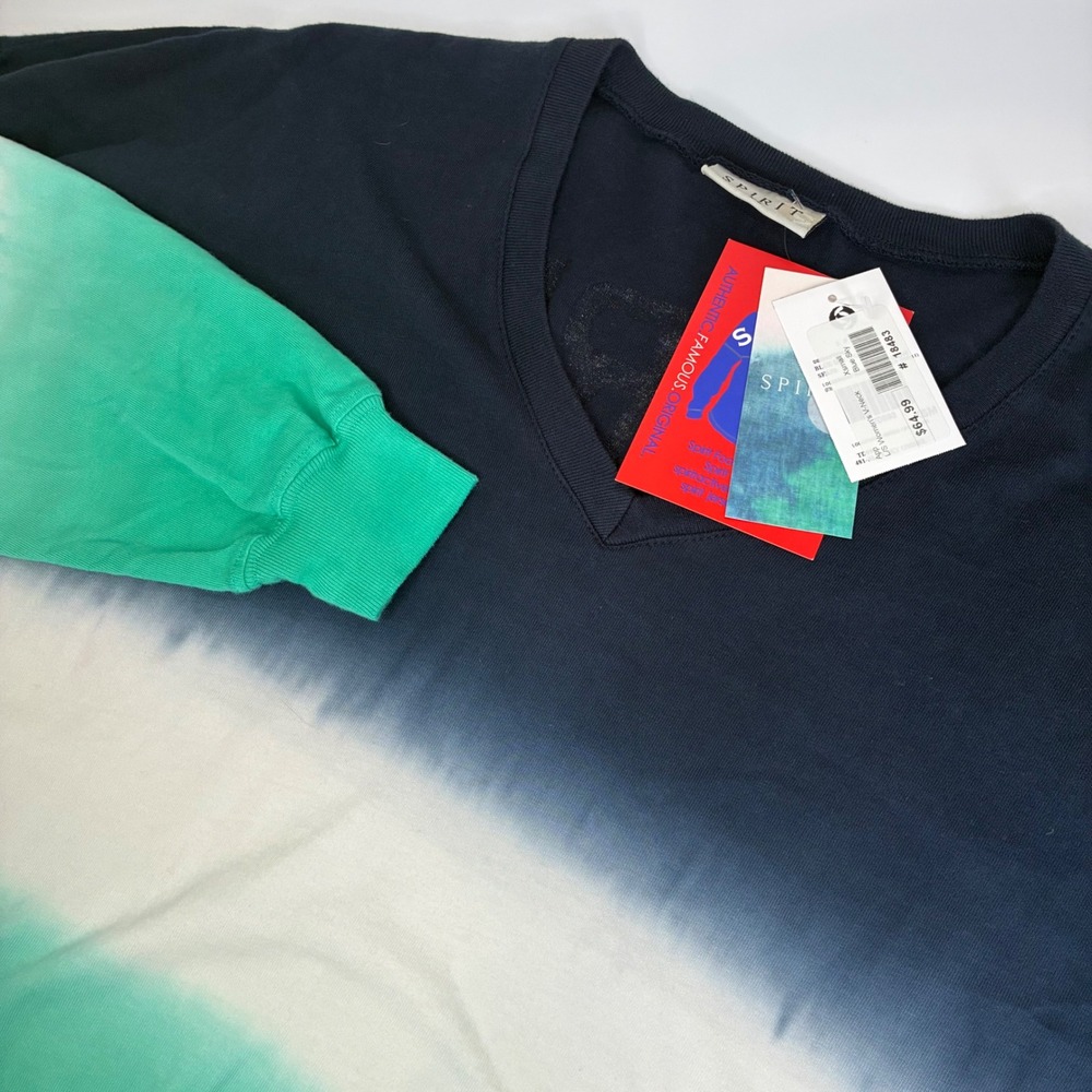Spirit Jersey Loggerhead Marinelife Center Ombre V-Neck Top Navy Green XS NWT